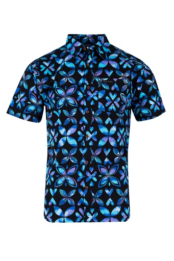 [SS4472] Tribal Origin Mens Bula Shirt FB1871 (S, Black/ Blue)