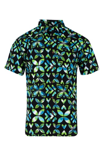 [SS4472] Tribal Origin Mens Bula Shirt FB1871 (S, Black/Lime)