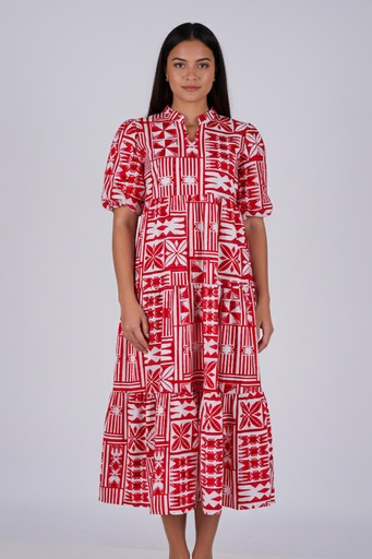 [LD5166] Tribal Origin Ladies Delilah Dress FB1872 (10, Red/White)