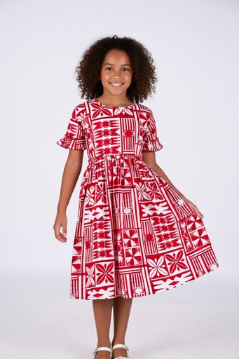 [LG2053] Tribal Origin Girls Fillipa Dress FB1872 (2, Red/White)