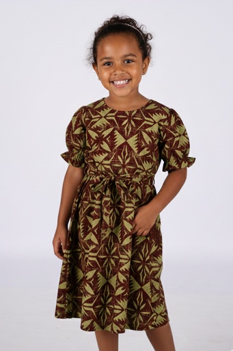 [LG2057] Tribal Origin Girls Rylee Dress FB1877 (2, Olive/Brown)