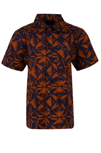 [SB2102] Tribal Origin Boys Bula Shirt FB1877 (2, Olive/Brown)