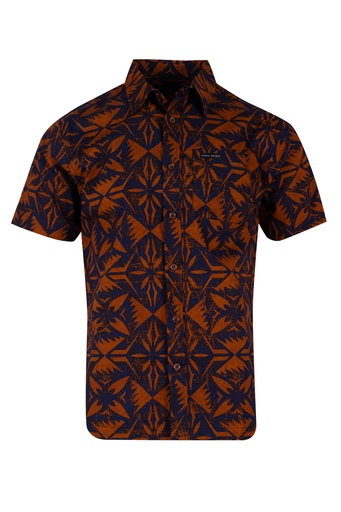 [SS4468] Tribal Origin Mens Bula Shirt FB1877 (S, Black/Brown)