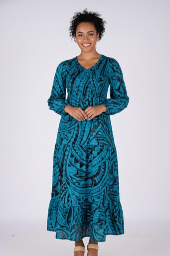 [LD5173] Tribal Origin Ladies Araminta Dress FB1881 (10, Black/Teal)
