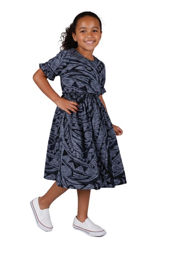[LG2060] Tribal Origin Girls Fillipa Dress FB1881 (2, Gray/Black)