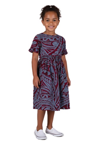 [LG2060] Tribal Origin Girls Fillipa Dress FB1881 (2, Burgundy/Gray)