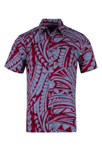 [SS4471] Tribal Origin Mens Bula Shirt FB1881 (S, Burgundy/Gray)