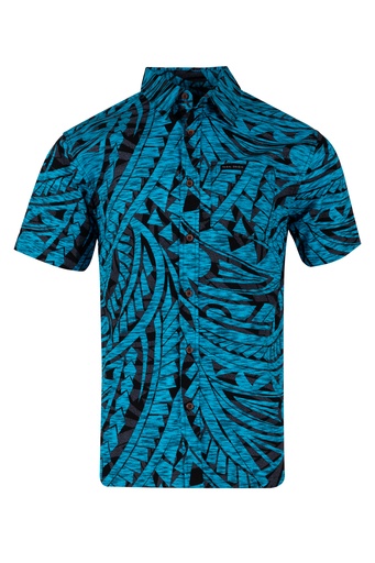 [SS4471] Tribal Origin Mens Bula Shirt FB1881 (S, Black/Teal)