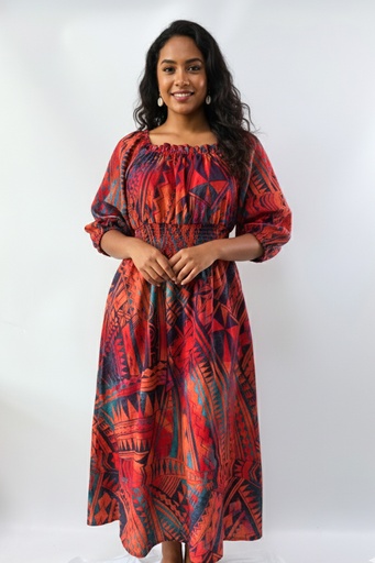 [LD5248] Akamu Lydia Midi Dress Buli (10, Fury)