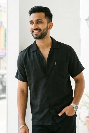 [SS4623] Cloudbreak Mens Straight Bottom Shirt- Open Collar (S, Black)