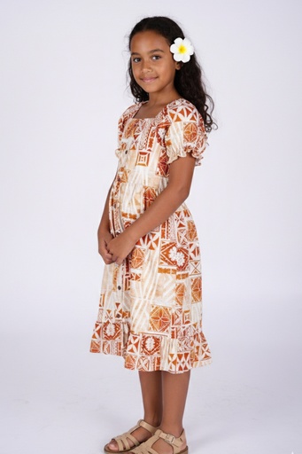 [LG2109] Akamu Girls Ala Dress- Kato (4, Beige)