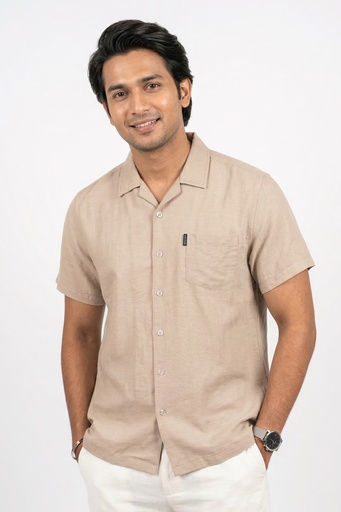 [SS4628] Cloudbreak Mens Straight Bottom Shirt- Open Collar  (S, Khaki)