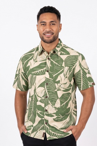 [SS4615] Senitoa Mens Bula Shirt- TKF-058 (S, Leaf)