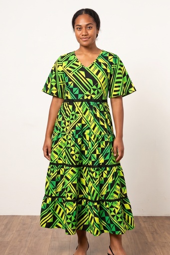 [LD5412] Tribal Origin Simi Dress - Kapa (10, Green/Black)