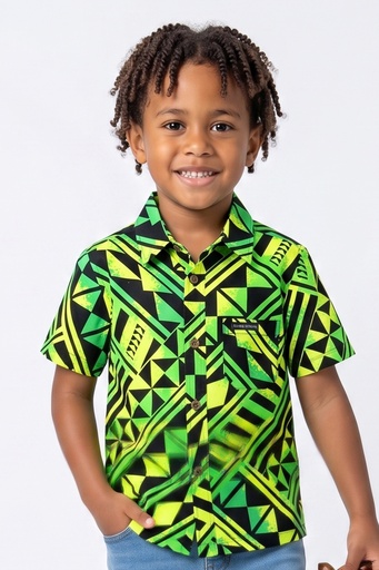 [SB2198] Tribal Origin Boys Bula Shirts- Kapa (2, Green/Black)