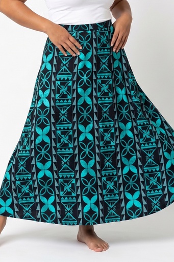 [LS957] Tribal Origin Vale A line Maxi Flare Skirt - Senikau (10, Black/Teal)