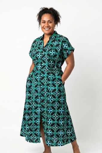 [LD5414] Tribal Origin Ladies Lola Dress- Siapo (10, Black/Green)
