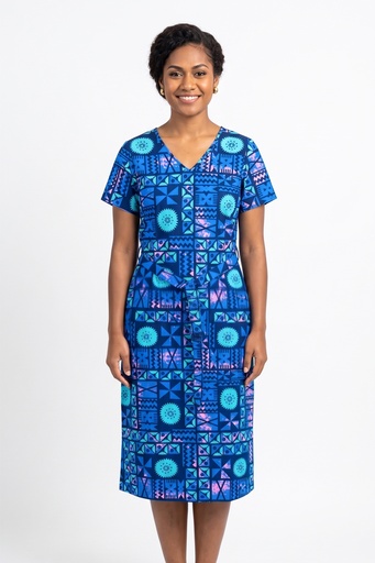 [LD5415] Tribal Origin Womens Arina Dress- Tapa (10, Blue/Pink)