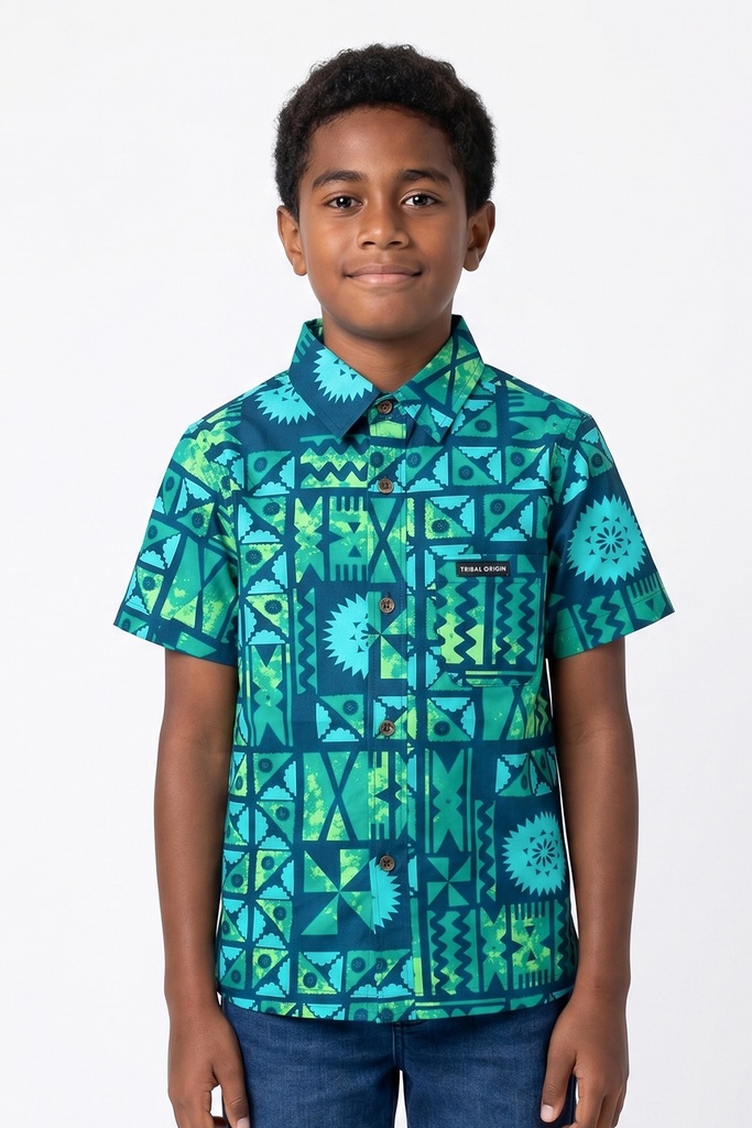 Tribal Origin Boys Bula Shirt- Tapa