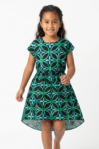 [LG2138] Tribal Origin Girls Maddie Dress- Siapo (2, Black/Green)