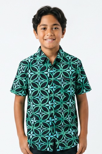 [SB2201] Tribal Origin Boys Bula Shirts- Siapo (2, Black/Green)