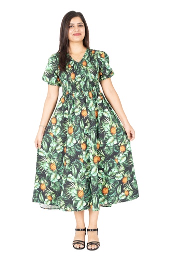 [LD4372] Senitoa Ladies Gloss Smocking Dress - Pineapple (10)