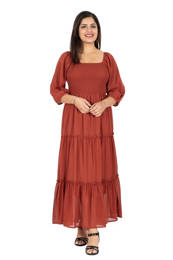 Nifty Soul 3/4 Sleeve Square Neck Smocked Tiered Maxi Dress