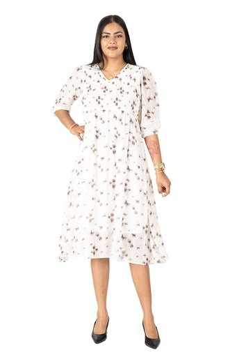 Nifty Soul V Neck Smocked Chiffon Midi Dress